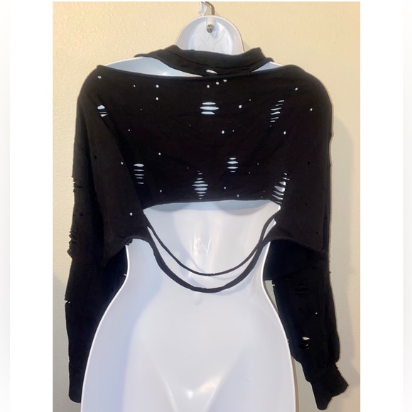 *SOLD* Black Distressed Cropped Crewneck - Picture 4 of 5